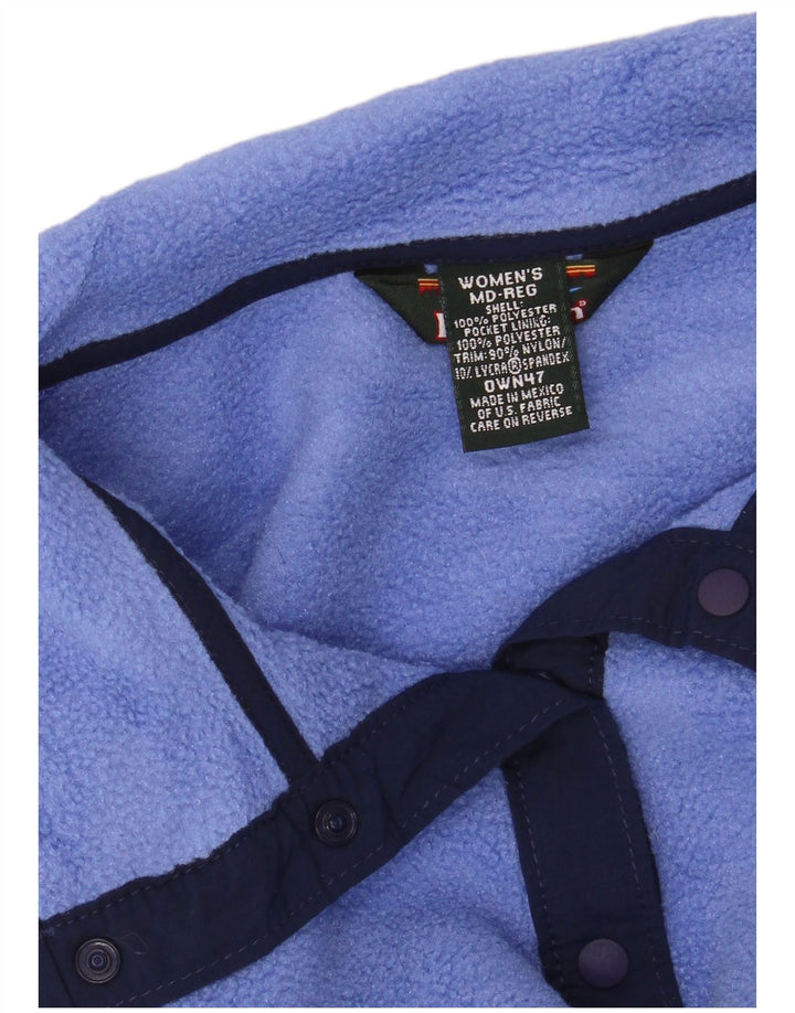 L.L.BEAN Suéter feminino de lã com gola redonda e botão UK 14 poliéster azul médio