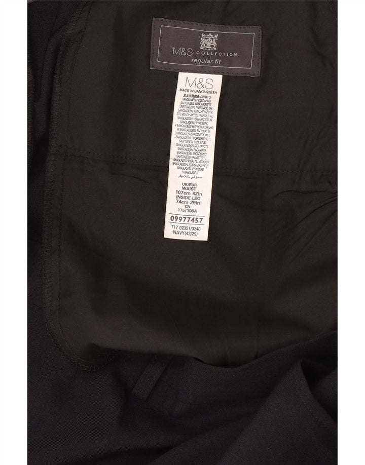 Calça masculina de ajuste regular MARKS & SPENCER W42 L29 poliéster azul marinho