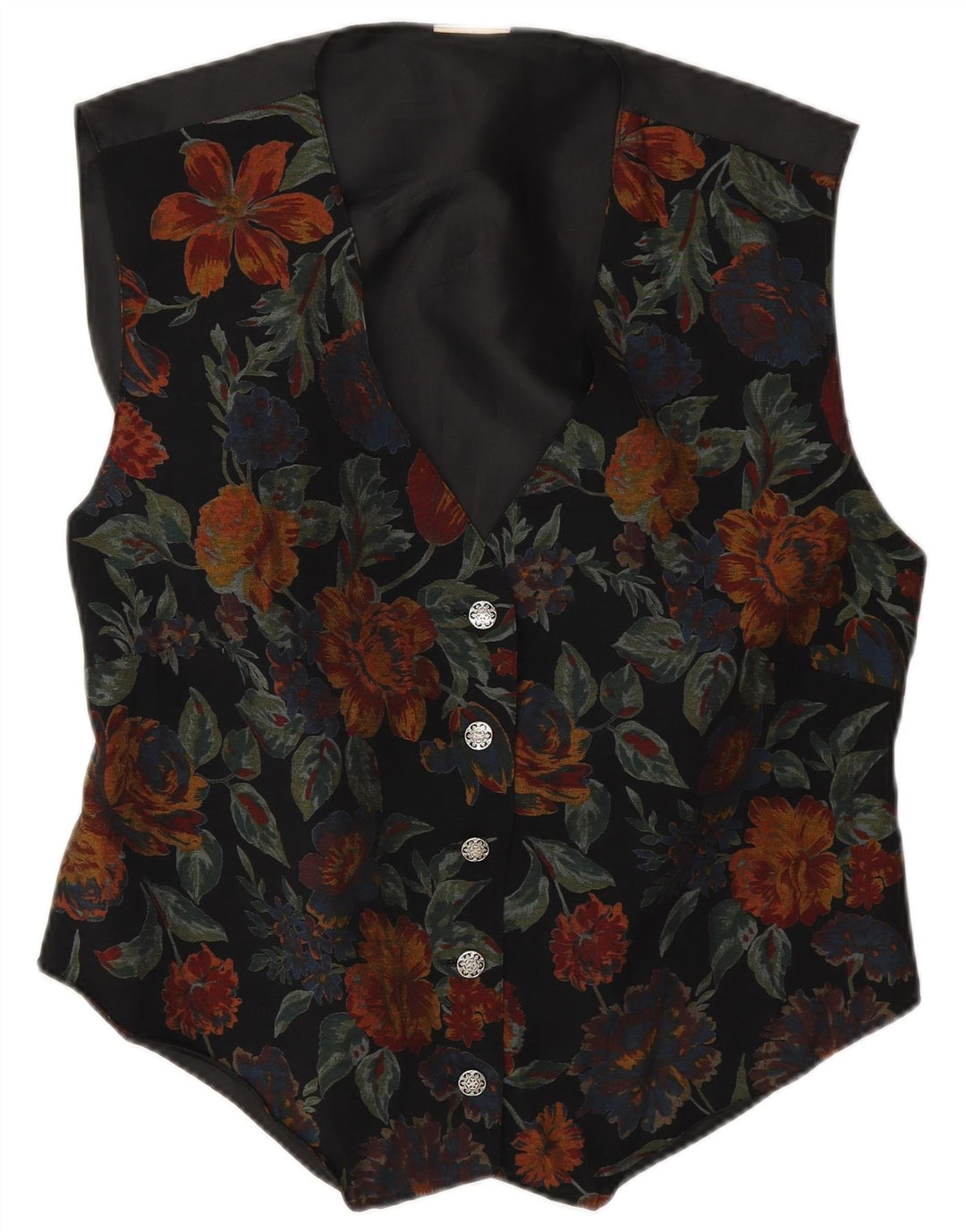 Colete feminino vintage UK 16 grande preto floral