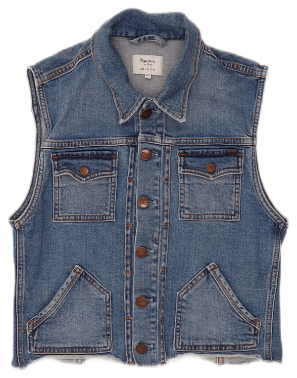 Colete jeans feminino PEPE Jeans cropped UK 12 algodão azul médio