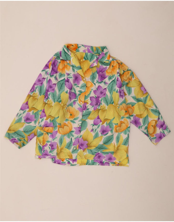 Blusa feminina vintage UK 14 viscose floral multicolorida média