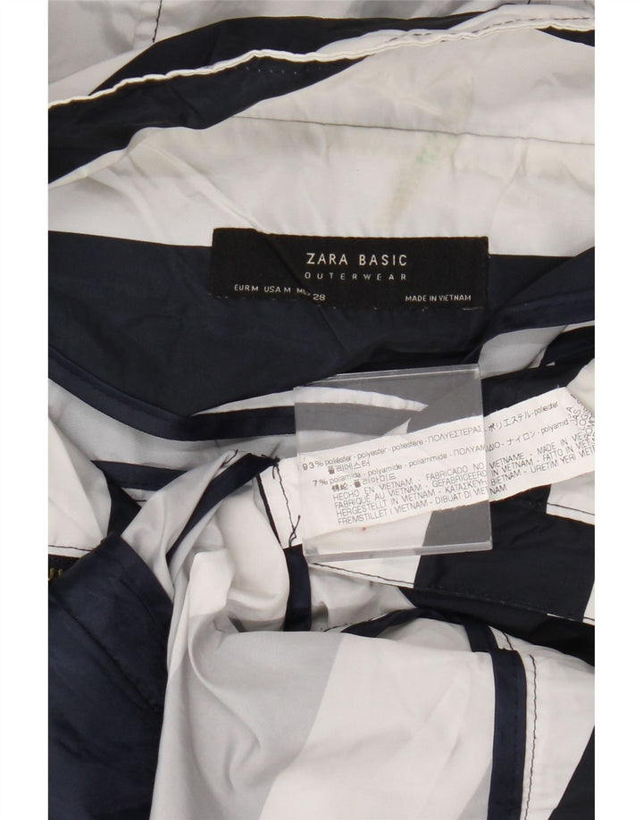 Jaqueta de chuva com capuz feminino Zara UK 14 poliéster listrado azul marinho médio