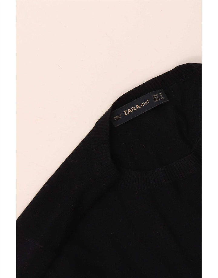 Suéter feminino Zara com gola redonda, Reino Unido 12 Médio Azul Marinho