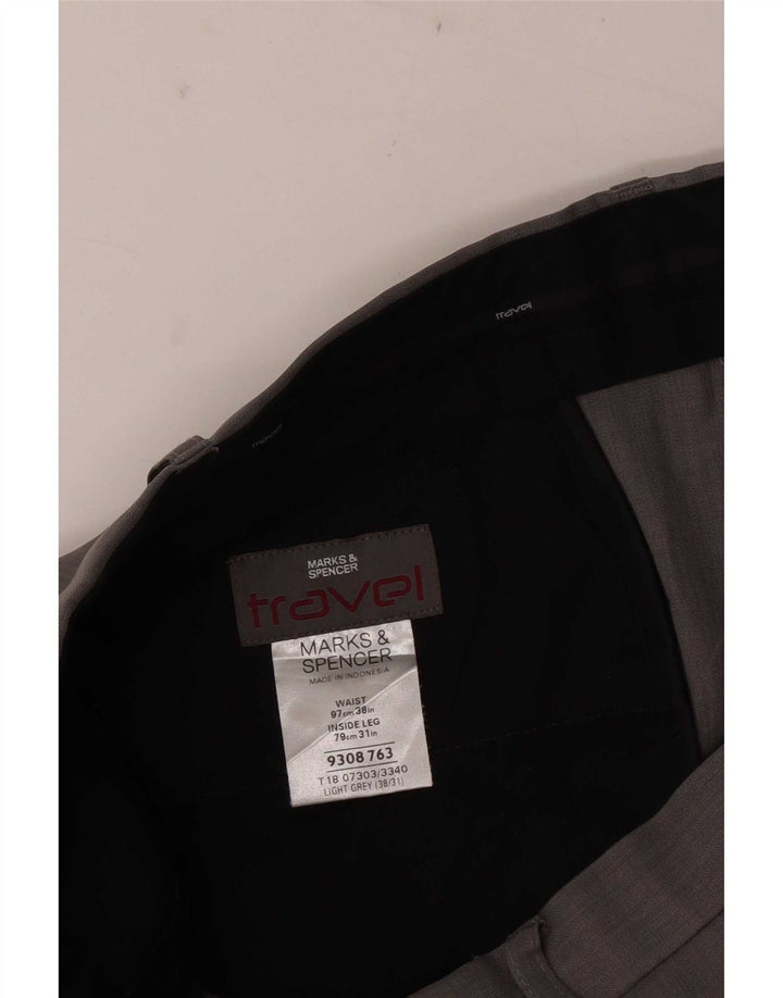 Calça chino reta masculina Marks & Spencer W38 L28 poliéster cinza