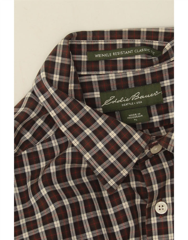Camisa masculina alta clássica de ajuste clássico Eddie Bauer grande algodão guingão marrom