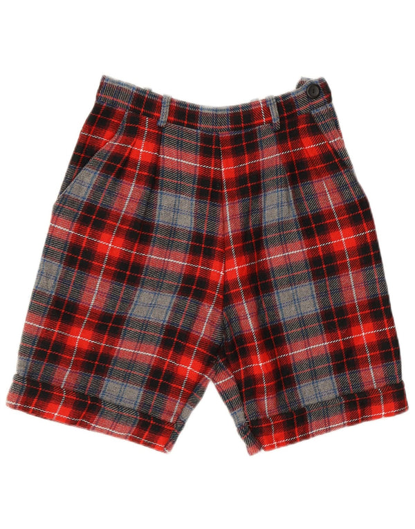 VINTAGE Womens High Waist Chino Shorts IT 42 Medium W28  Red Check Wool