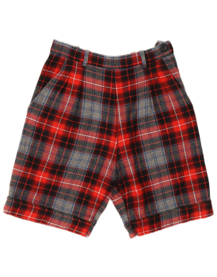 Shorts chino feminino VINTAGE de cintura alta IT 42 médio W28 lã xadrez vermelha