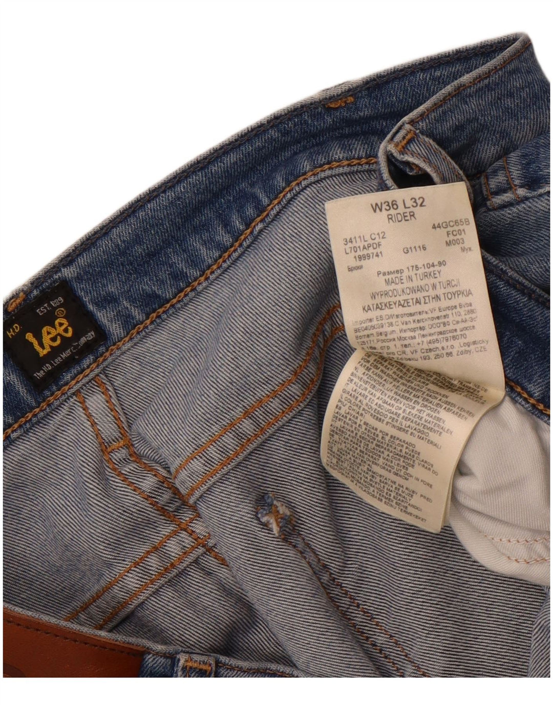 Lee Mens Rider Straight Jeans W36 L32 Azul Algodão