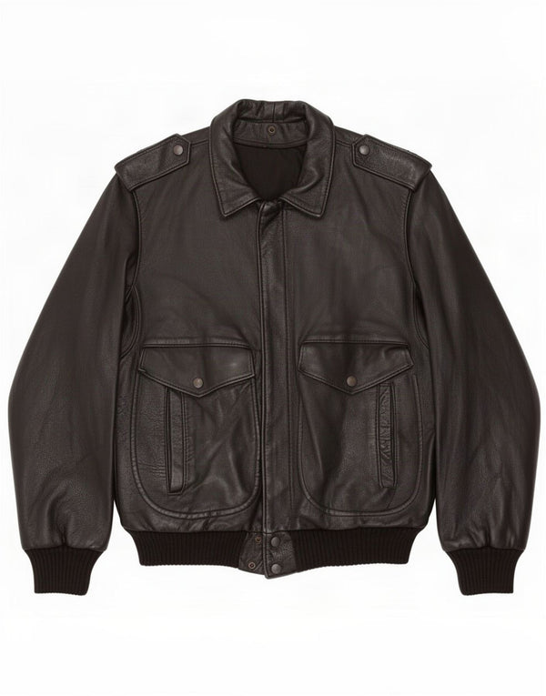 Jaqueta de couro militar masculina vintage UK 40 grande preta