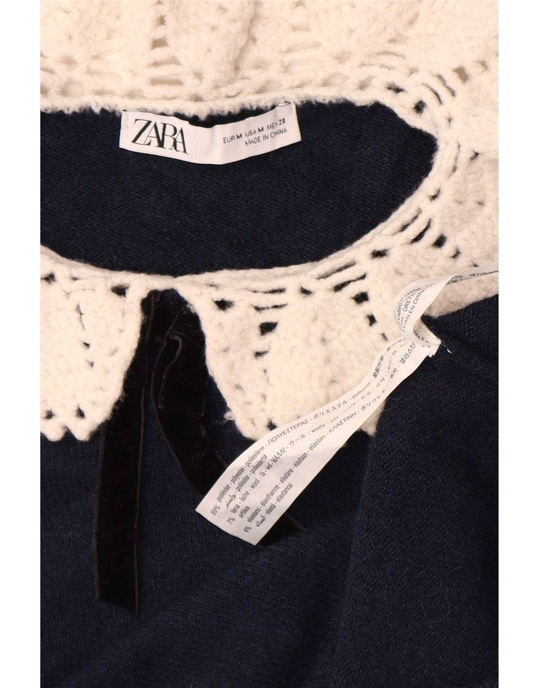 Zara Womens Knit Crop Top UK 12 Médio Azul Marinho Poliéster