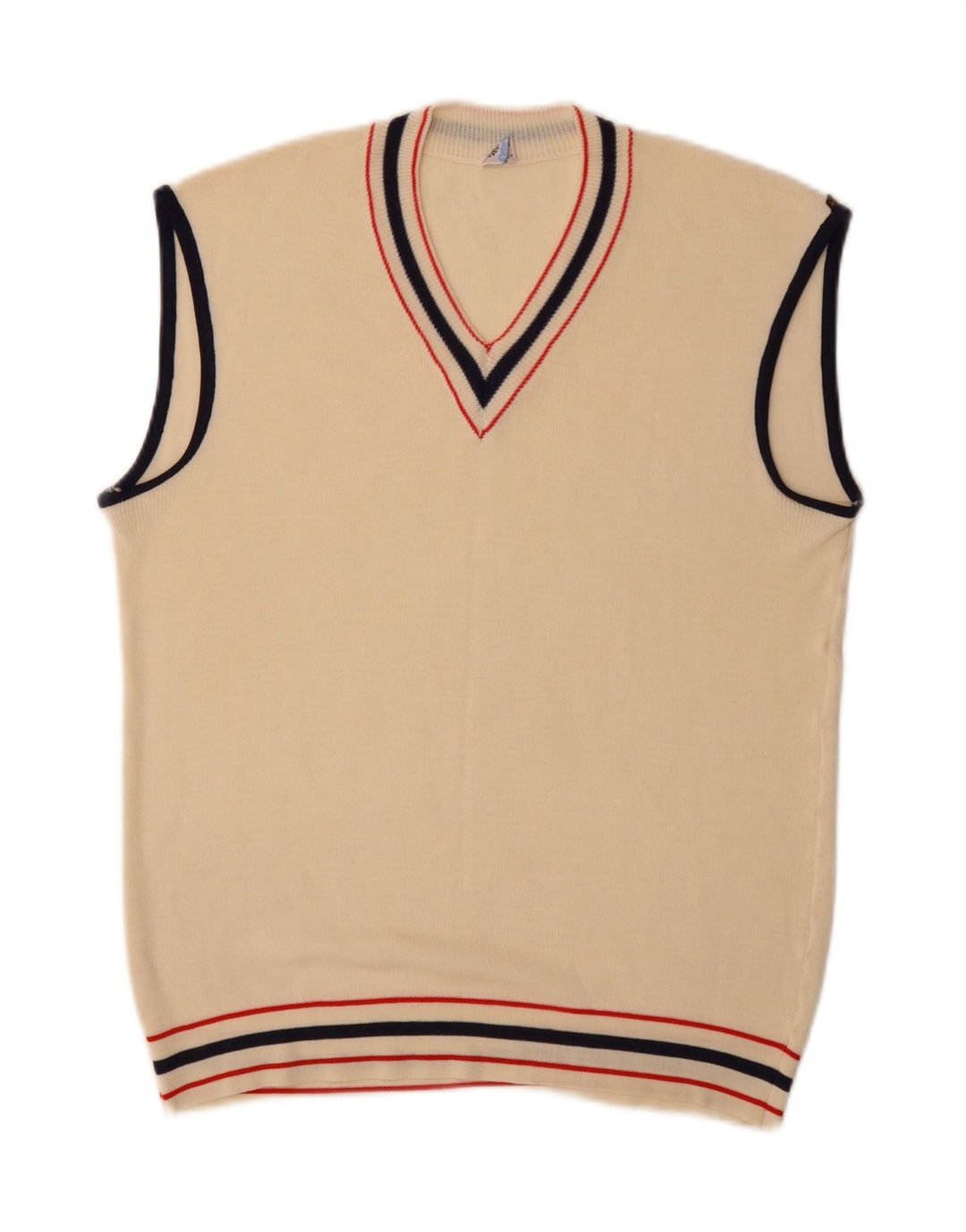 Regata masculina vintage com colete pequeno acrílico bege