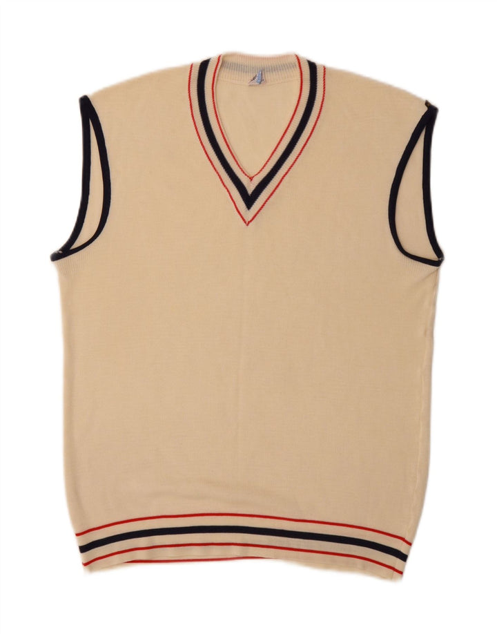 Regata masculina vintage com colete pequeno acrílico bege