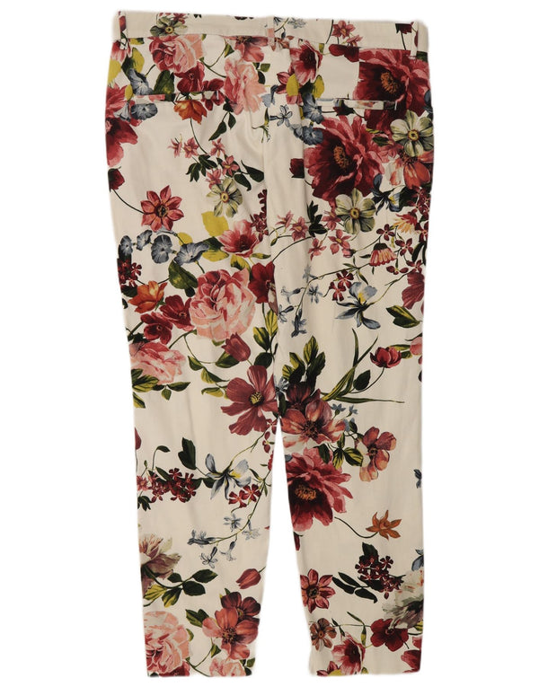 Zara Calça Chino Feminina Slim EU 40 Médio W30 L27 Algodão Floral Branco