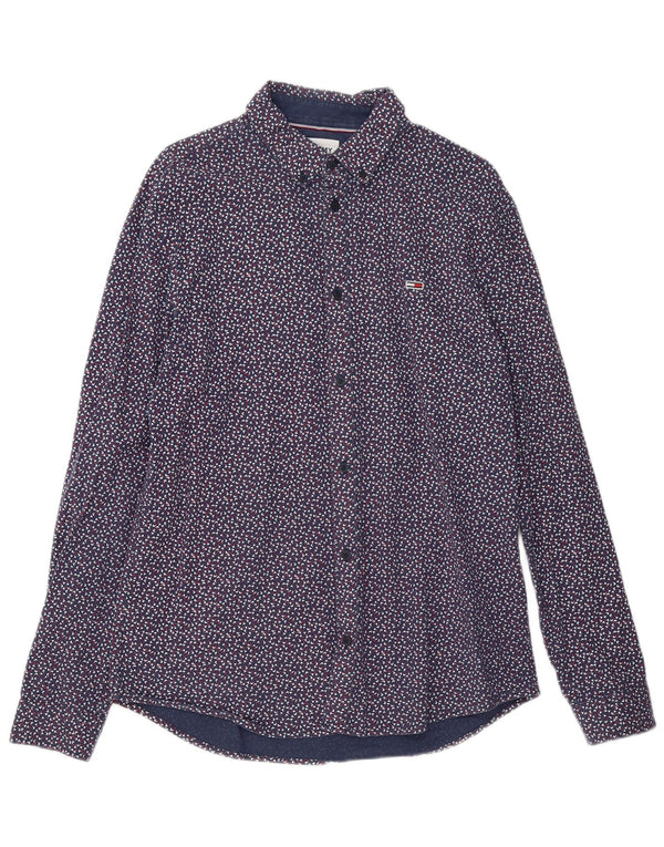 Camisa masculina Tommy Hilfiger grande algodão manchado azul marinho