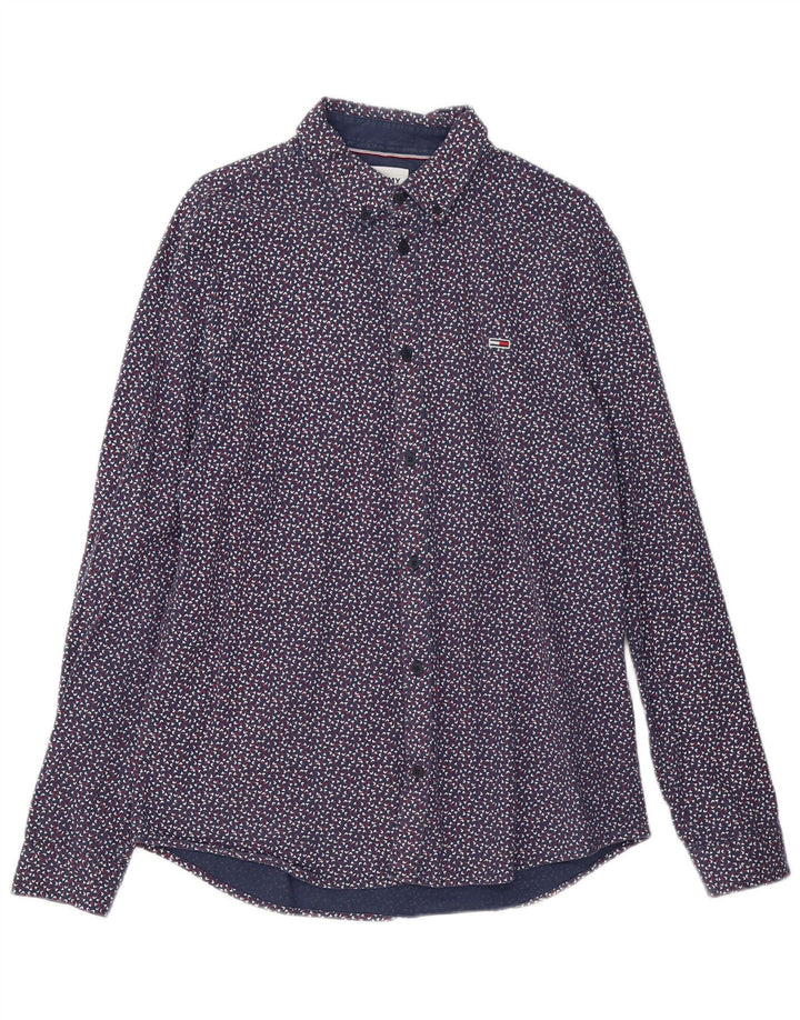 Camisa masculina Tommy Hilfiger grande algodão manchado azul marinho