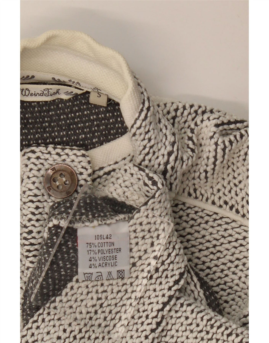 Moletom feminino com gola redonda e botão estranho UK 10 algodão cinza pequeno