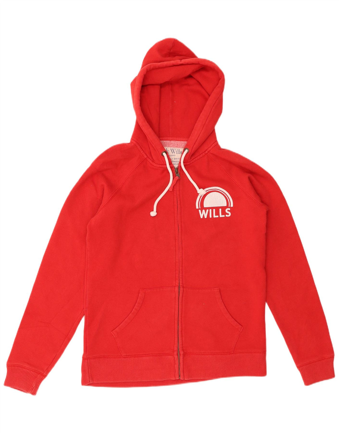 Suéter feminino Jack Wills com capuz e zíper gráfico Reino Unido 14 grande algodão vermelho