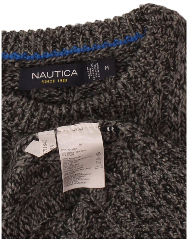 Suéter masculino NAUTICA com gola redonda e acrílico cinza médio