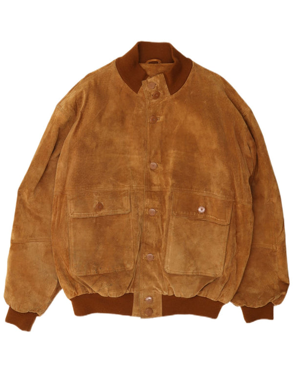 Jaqueta bomber masculina de camurça John Monroe Reino Unido 40 grande couro marrom