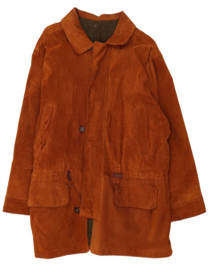 Sobretudo de camurça masculino vintage UK 44 2XL marrom