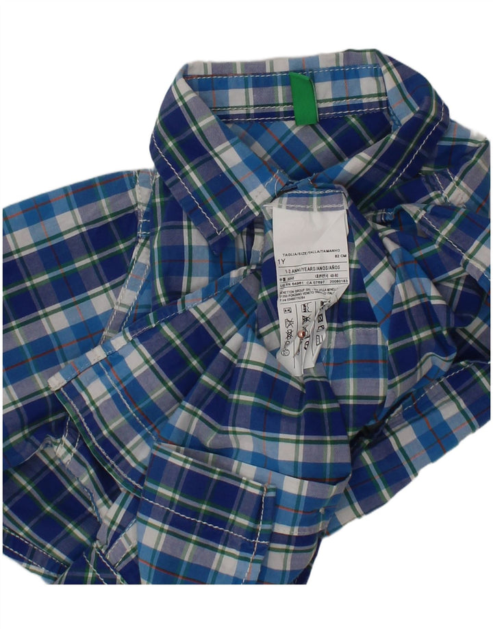 Camisa BENETTON Bebé Menino 18-24 Meses Algodão Xadrez Azul