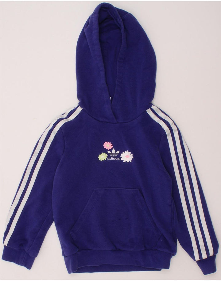 ADIDAS Girls Hoodie Jumper 6-7 Years Purple Cotton Vintage Adidas and Second-Hand Adidas from Messina Hembry 