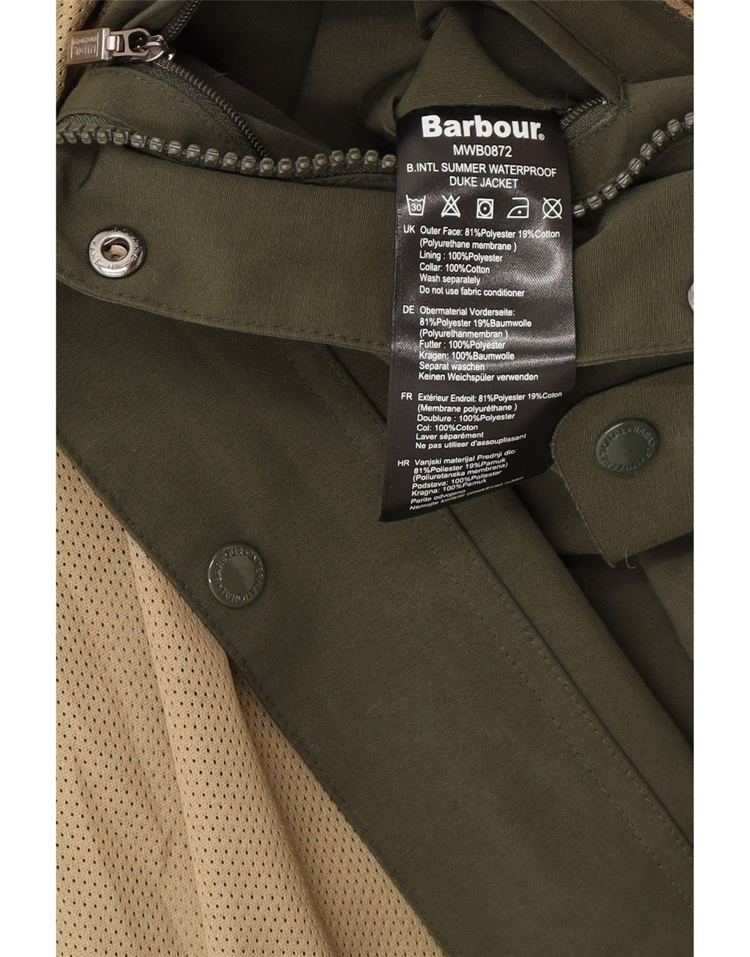 Jaqueta utilitária masculina Barbour UK 38 poliéster cáqui médio