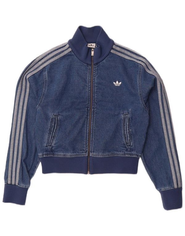 Adidas Womens Loose Fit Crop Denim Jacket Reino Unido 8/10 Pequeno Azul Algodão