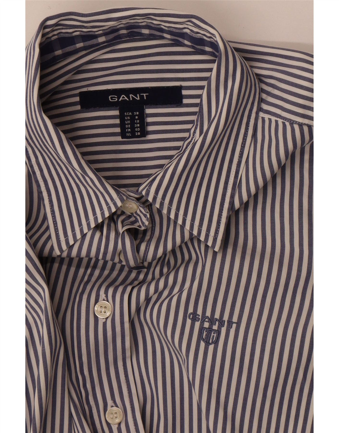 Camisa feminina Gant UK 12 risca de giz azul médio
