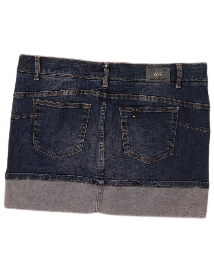 Saia jeans feminina Liu Jo W32 grande algodão azul marinho