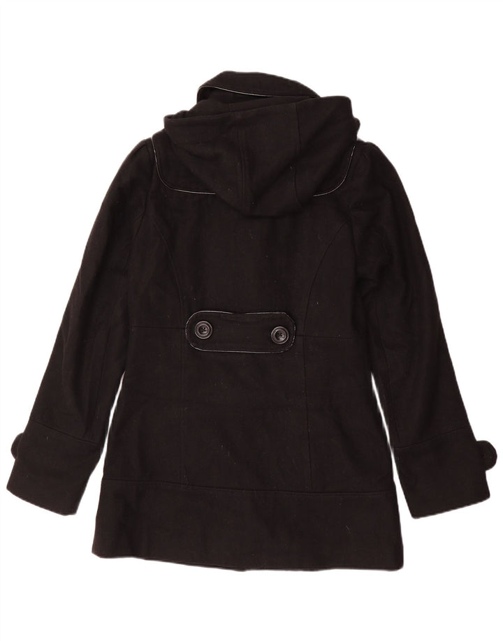 Casaco duffle feminino com capuz Eclipse UK 10 pequeno lã preta