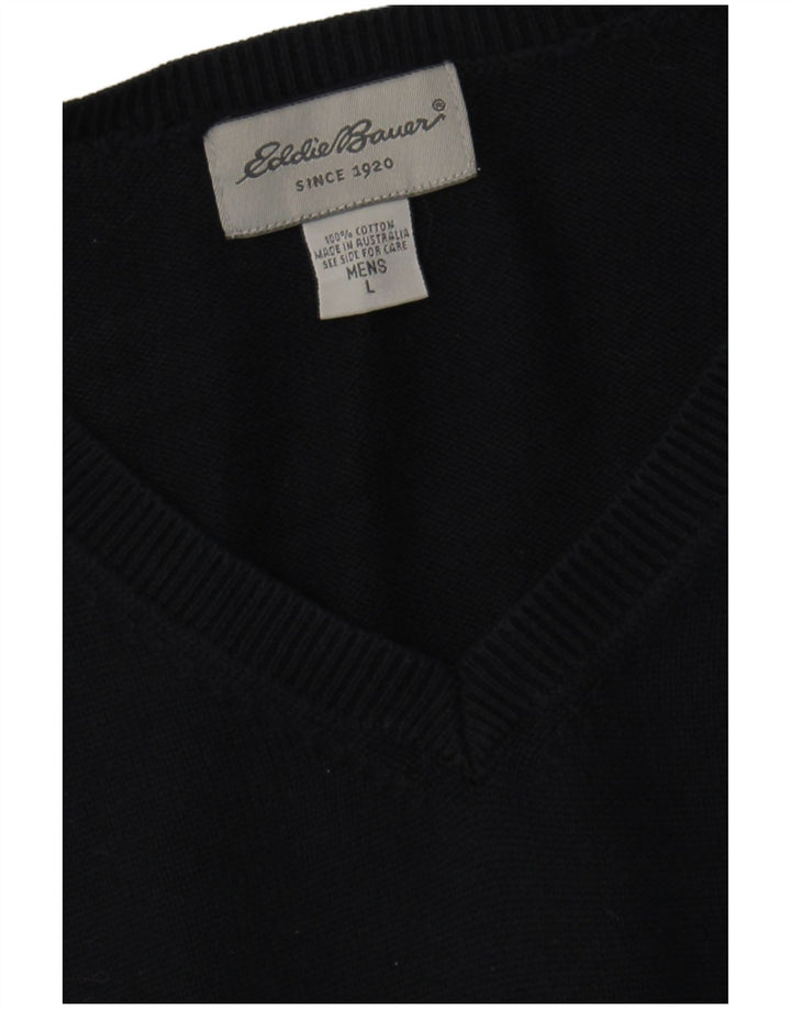 Suéter masculino EDDIE BAUER com decote em V grande algodão azul marinho