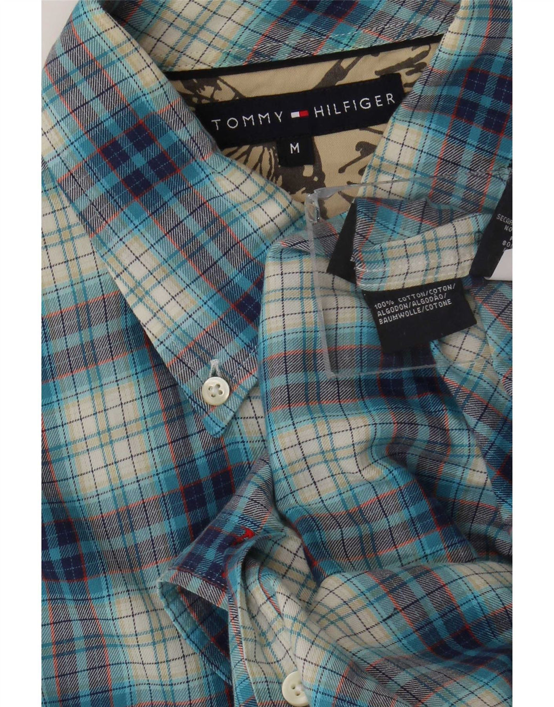 Camisa masculina de flanela Tommy Hilfiger algodão xadrez azul médio