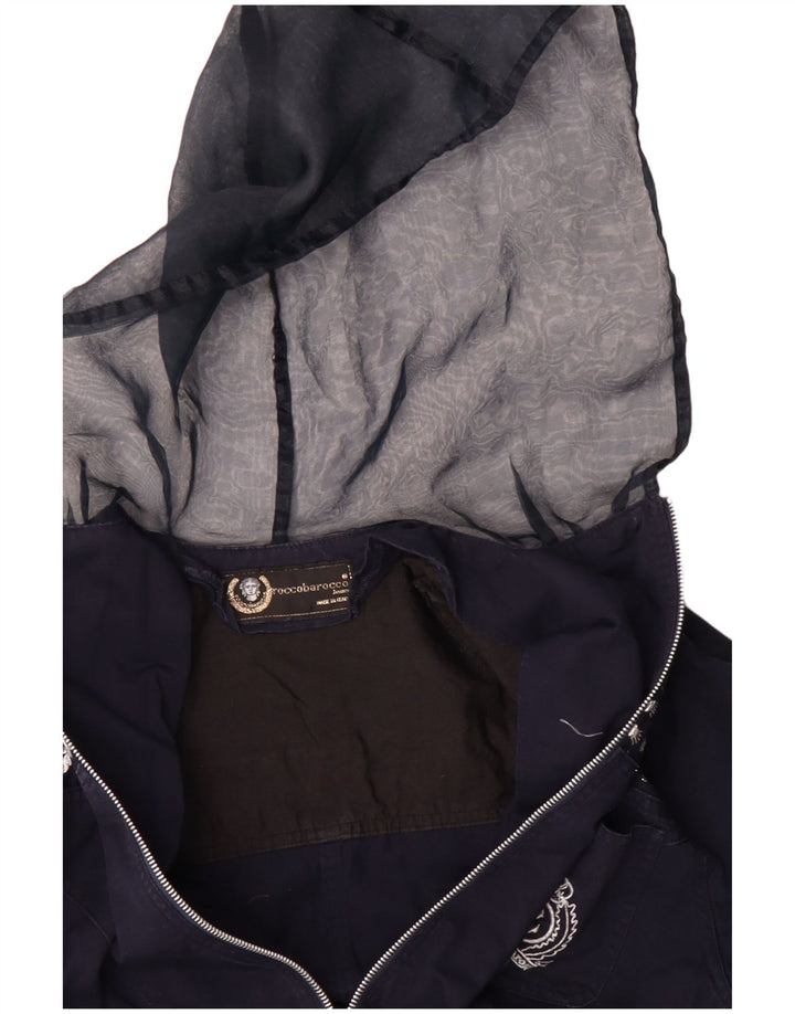 ROCCOBAROCCO Womens Hooded Bomber Jacket UK 12 Medium Navy Blue