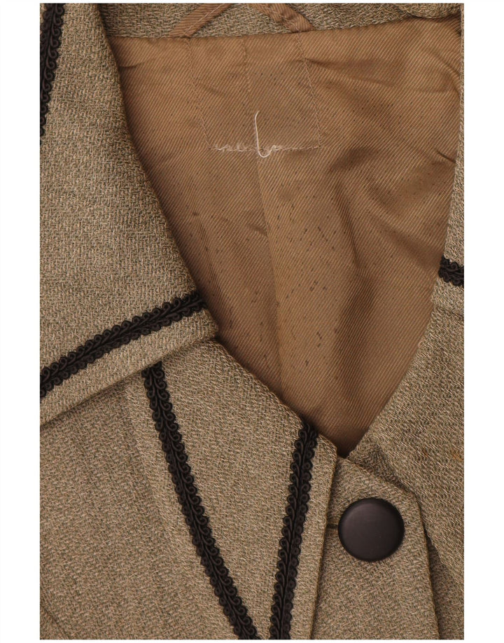 Jaqueta blazer vintage feminina com 4 botões Reino Unido 8 pequena bege