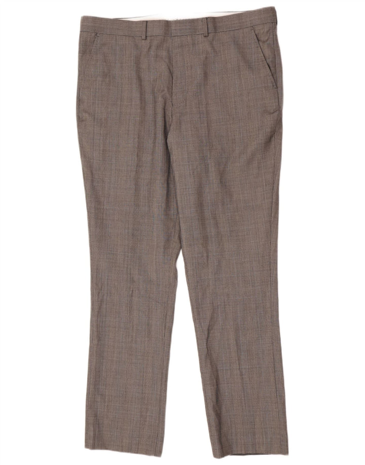 Calça casual regular masculina French Connection W38 L32 cinza Houndstooth