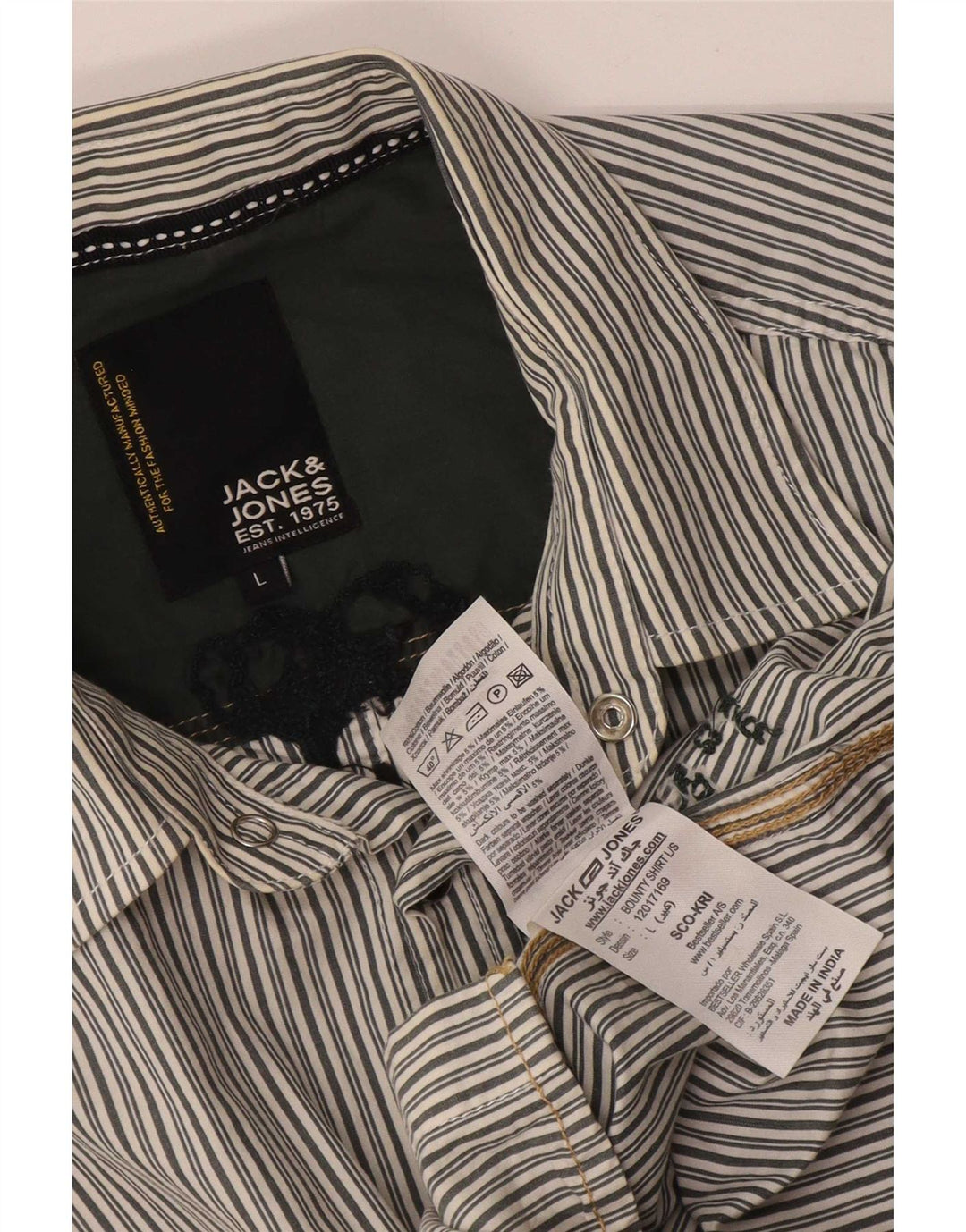 Camisa gráfica masculina Jack & Jones grande algodão listrado cinza