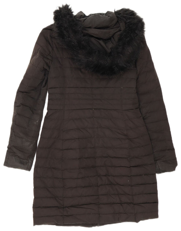 Zara Casaco feminino acolchoado com capuz e grandes dimensões UK 6 XS Preto