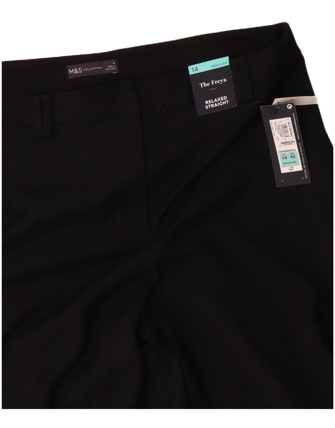 Calça Chino Feminina Relaxada MARKS & SPENCER Reino Unido 14 Grande W36 L30 Preta