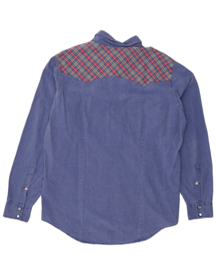 Camisa jeans masculina Cocoa grande algodão xadrez azul