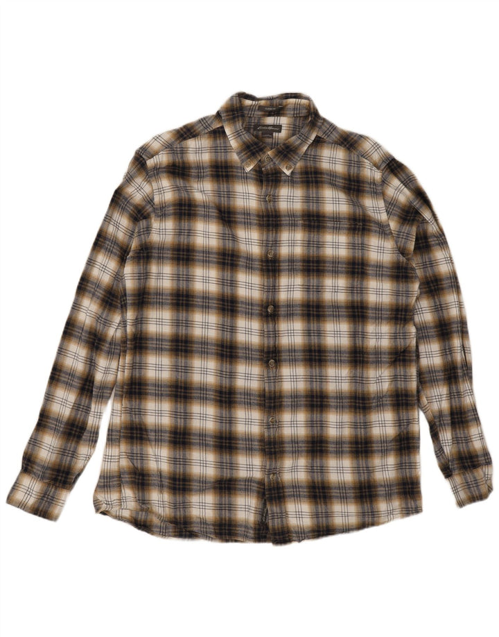 Camisa masculina de flanela Eddie Bauer Classic Fit grande algodão xadrez marrom