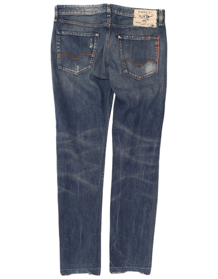 Replay Mens Distressed Slim Jeans W34 L34 Azul Algodão