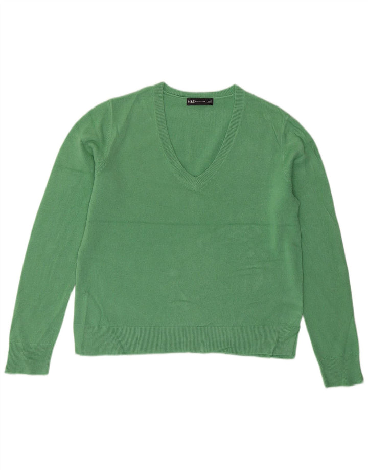 Suéter feminino Marks & Spencer com decote em V Reino Unido 14 grande verde