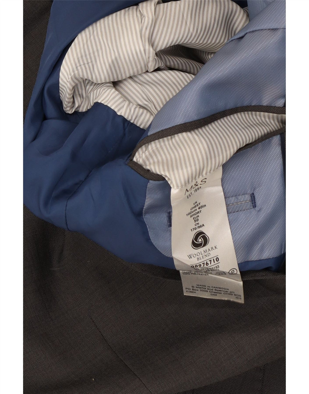 Jaqueta blazer masculina de 2 botões Marks & Spencer Reino Unido 40 lã cinza médio