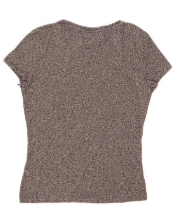 Camiseta feminina gráfica Jack Wills Reino Unido 6 algodão manchado cinza pequeno