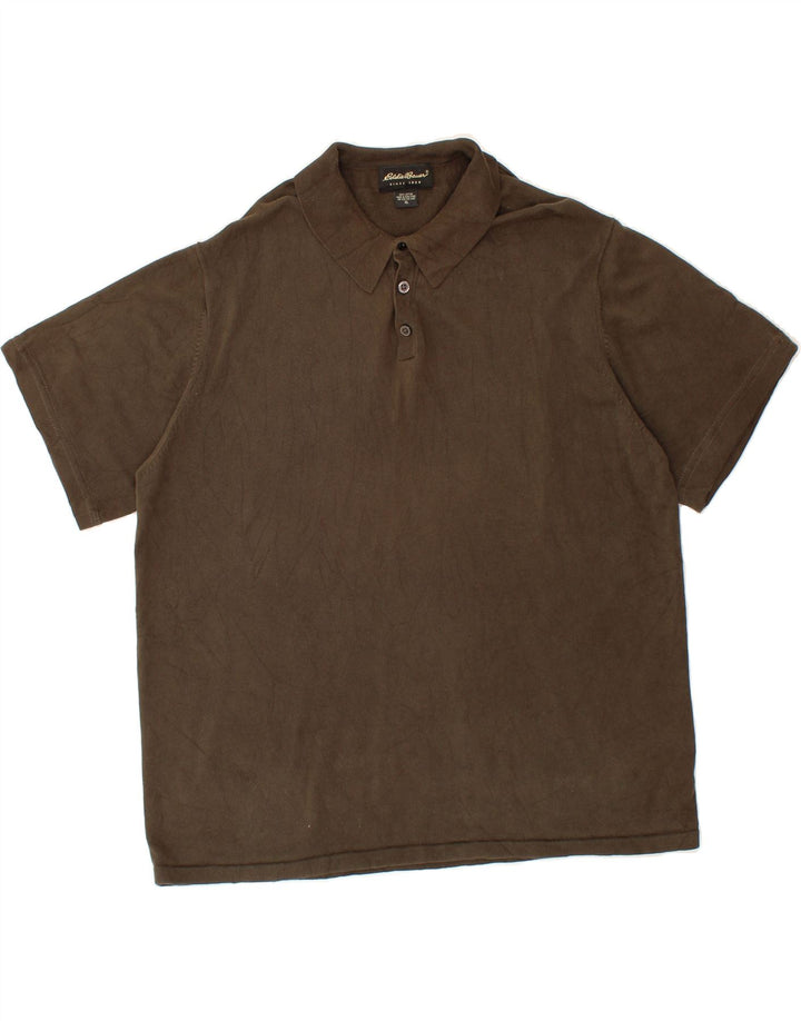 EDDIE BAUER Mens Short Sleeve Polo Neck Jumper Sweater XL Brown Cotton Vintage Eddie Bauer and Second-Hand Eddie Bauer from Messina Hembry 