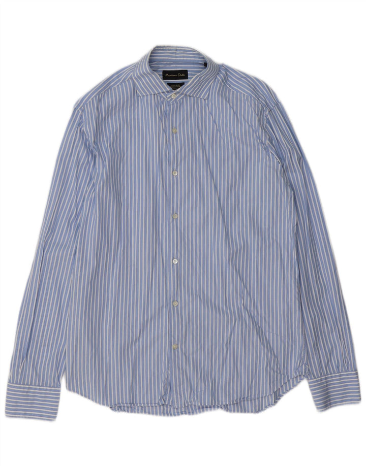 Camisa masculina MASSIMO DUTTI tamanho 16 1/2 grande algodão listrado azul