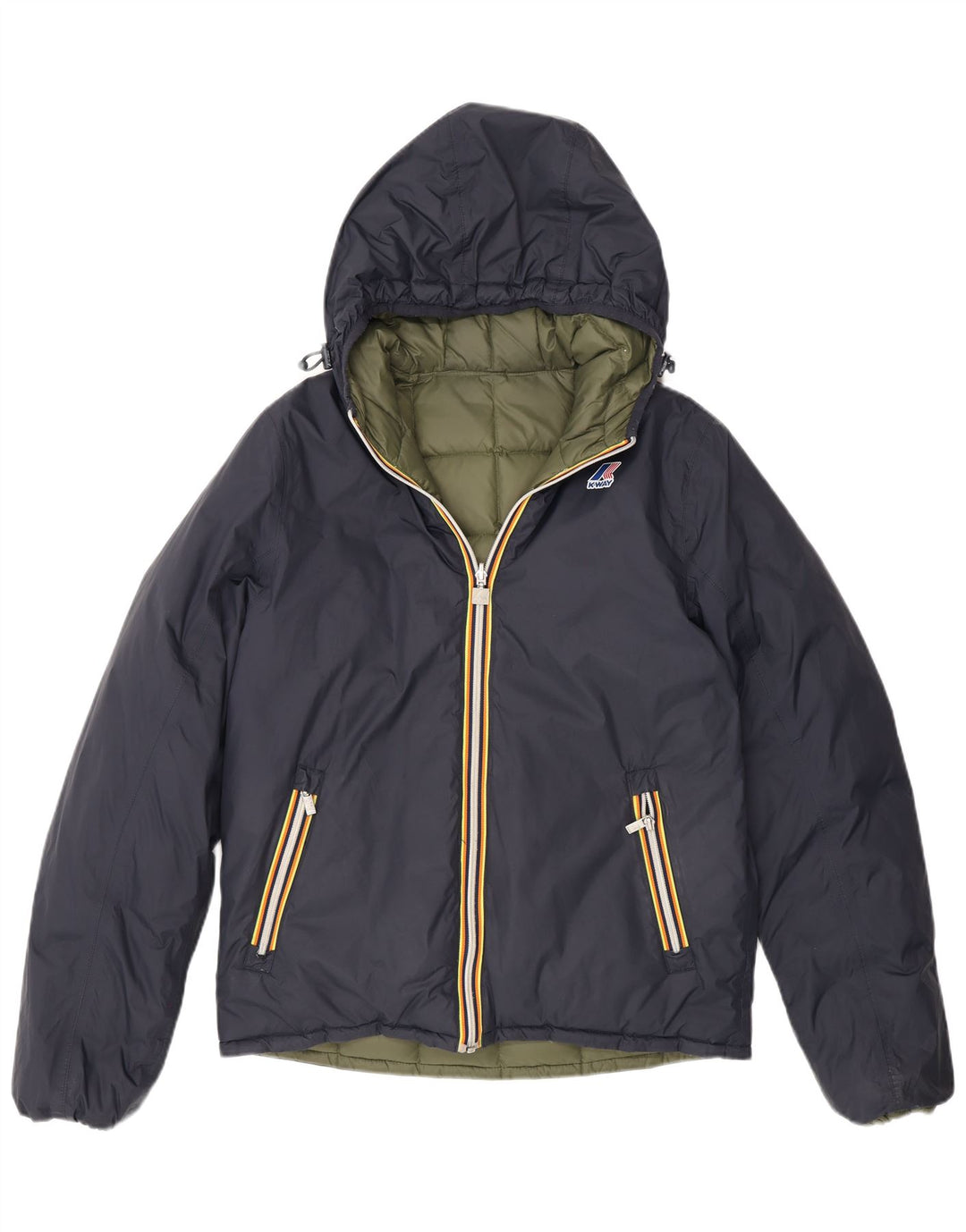 Jaqueta acolchoada reversível com capuz feminino K-Way UK 14 azul marinho médio