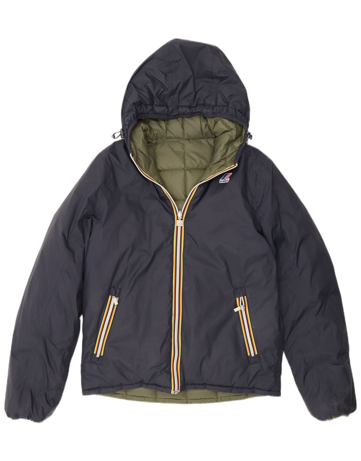 Jaqueta acolchoada reversível com capuz feminino K-Way UK 14 azul marinho médio