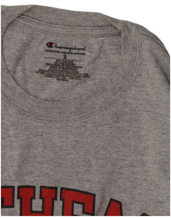 CHAMPION Camiseta masculina gráfica top pequeno algodão cinza